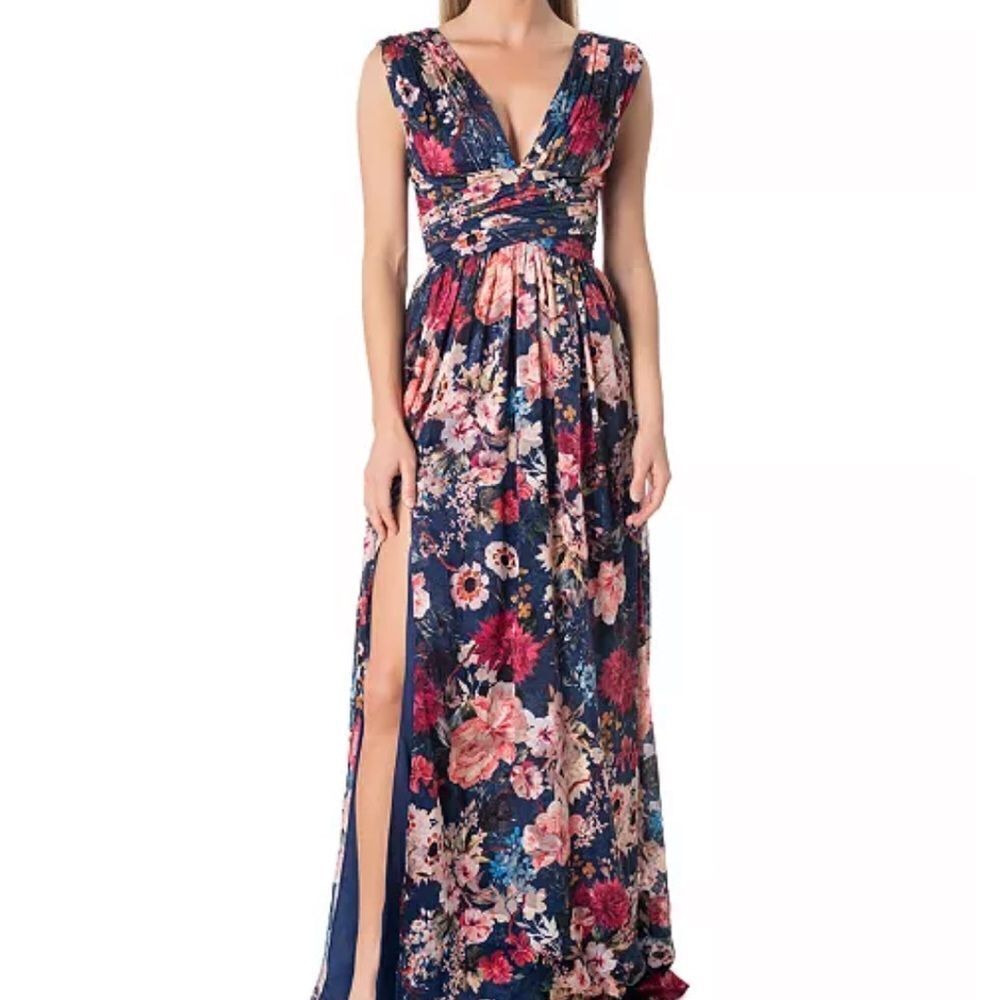 Dress the Population Floral Maxi Dress - Blue and Pink
